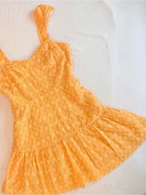 Betsey Johnson Yellow Floral Sundress Smocked Back Ruffle Hem Size Small